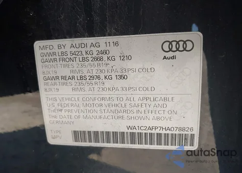 2017 Audi Q5 2.0T Premium z USA, uszkodzony, nr VIN WA1C2AFP7HA078826